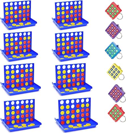 Harxin 14Pcs Juegos de Mesa, 6Pcs Llavero Tic TAC Toe, 8Pcs Juguetes Educativos de Cuatro Filas, Juegos de Viaje Portátiles, Ideal para Niños,Padres y Mayores (Juegos de Mesa)