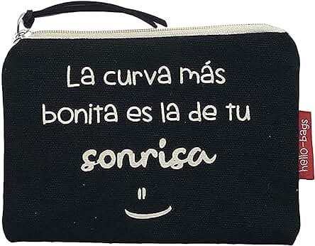 Hello-Bags. Bolso Monedero/Billetero/Tarjetero. Exterior: Algodón 100%. Con Cremallera y Forro Interior. Incluye Bonito Sobre Kraft de Regalo. Modelo: LACURVA. Color: Crudo/Negro. 14 * 10 cm.