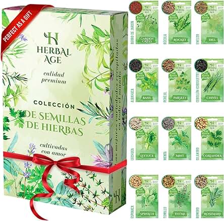 HERBAL AGE 12 Variedades De Kit Plantas Aromaticas, 8700 Kit Semillas Huerto Urbano Para Cultivar De Hierbas Aromaticas Frescas En Casa Interior, Jardin, Semillas Lechuga, Albahaca, Perejil