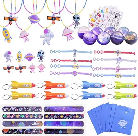 Herefun 64Piezas Espaciales Aarticulos de Fiesta, Astronauta Cumpleaños Aarticulos de Fiesta Niño Bolsas de Fiesta Regalos Cumpleaños con Pegatinas de Llavero de Cohete Pulseras Juguete (A) Herefun 64Piezas Espaciales Aarticulos de Fiesta, Astronauta Cumpleaños Aarticulos de Fiesta Niño Bolsas de Fiesta Regalos Cumpleaños con Pegatinas de Llavero de Cohete Pulseras Juguete (A)