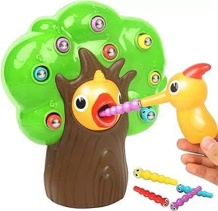 Herefun Juguete Magnético Educativo, Pajaro Carpintero Juguete, Juego Infantil Magnetico Montessori 2 Años, Juego de Atrapar Insectos de Pájaro Carpintero para Niños Regalo