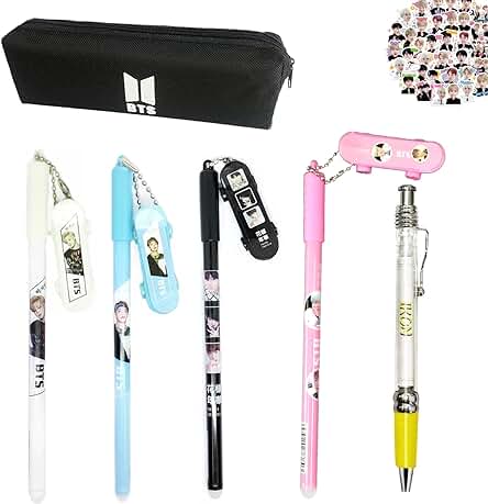 HJYZY 46 Unids BTS Gel Pen Kpop BTS Bangtan Boys Pegatinas gran Capacidad Estuche de Almacenamiento para Fanáticos del Ejército Regalos