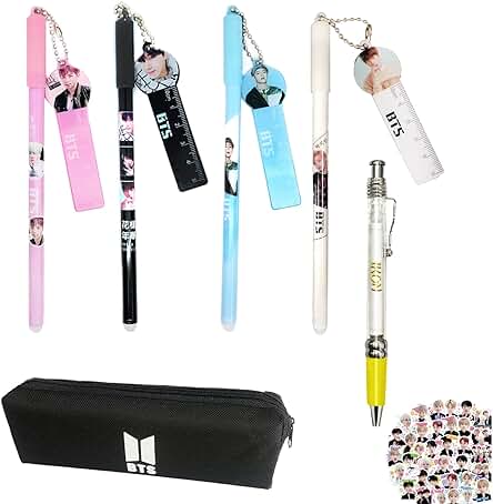 HJYZY 46 Unids gran Capacidad Lápiz Estuche Almacenamiento Bolsa BTS Pegatinas BTS Bangtan Boys Gel Pen Regla para Abanico Regalos Tinta Negra