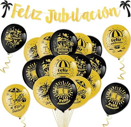 HOWAF Decoración Jubilación, Pancarta Jubilación Guirnalda Jubilación Bandera Pancarta Feliz Jubilación Español Tela Globos Feliz Jubilación Globos Jubilación Oro Negro Regalos para Jubilación