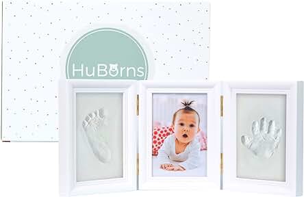 HuBorns - Kit Marco Huellas Bebe Recien Nacido, Cuadro con Arcilla para Huella de Pie y Manos Recien Nacidos, No se Agrieta, Regalos Bebes Originales Niño y Niña