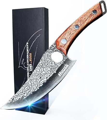 Huusk Cuchillo de Cocina Perfecto para Cortar, Deshuesar y Picar. Perfecto Equilibrio y Control, Combinando Estilos Modernos y Tradicionales. Cuchillo Japonés para el Hogar, Camping y Barbacoa.