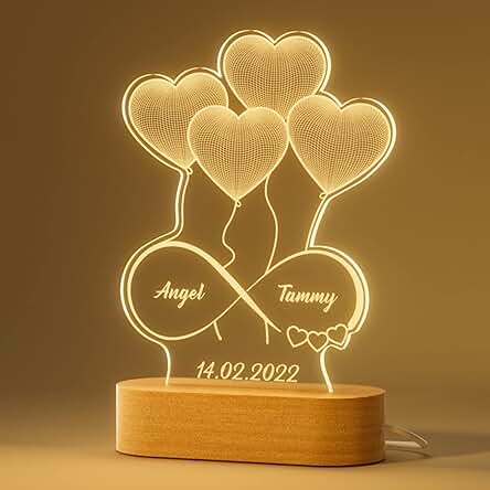 IDIY Regalos para Parejas Lámpara LED Romántica Luz Nocturna Corazón Personalizada con Diseño Infinito Regalos Originales para Mujer, Hombre, Novios, Novias, San Valentín y Navidad