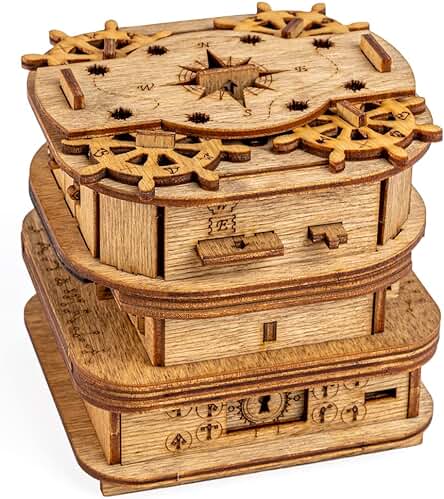 IDventure Cluebox - El Cofre de Davy Jones - Juego de Escape Room - Puzzle 3D de Madera Caja Misteriosa - Caja Secreta Japonesa - Regalo Original - Caja para Dinero Boda - Rompecabezas para Adultos