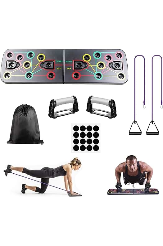 IFARADA 10 en 1 Push Up Board Plegable, Tabla de Musculación Multifuncional Push Up Rack Board con Bandas de Resistencia y asas Antideslizantes para Hombre y Mujer Fitness en casa