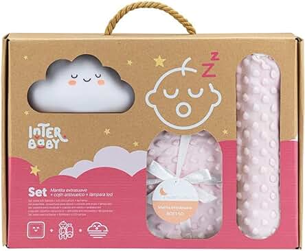 Interbaby Set Regalo Bebé Manta con Cojín Caramelo rosa con Lamparita