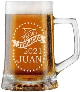 Jarra de Cerveza Personalizada FELIZ JUBILACIÓN ESTRELLAS. Regalo Grabado y Personalizado para Hombre o Mujer. Detalle para Celebraciones Cumpleaños Aniversario Regalo Día de la Madre Jubilación.