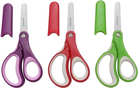 JARVISTAR Tijeras Para Niños, Hojas Redondeadas Tijeras De Segurida,Acero Inoxidable Tijeras Infantiles Para Zurdos Para Manualidades, Escolares, Papel, Regalo Niño O Niña 13 Cm (Rojo/Verde/Morado)