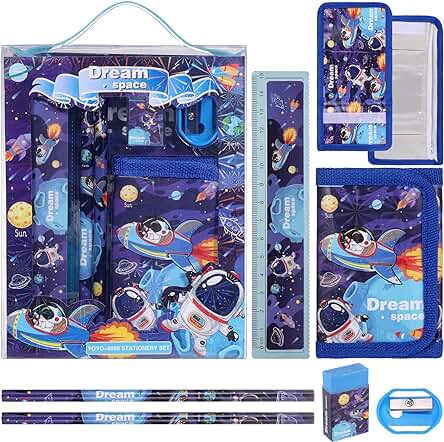 JIANTA Set de Papelería Astronauta, Set de Papelería Escolar Incluye 2 Lápices, Monedero, Regla, Borrador y Sacapuntas, Regalos de Cumpleaños Astronauta para Niñas y Niños JIANTA Set de Papelería Astronauta, Set de Papelería Escolar Incluye 2 Lápices, Monedero, Regla, Borrador y Sacapuntas, Regalos de Cumpleaños Astronauta para Niñas y Niños