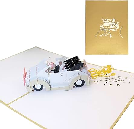 Jinpojun Tarjeta Desplegable de Coche de Boda,Tarjeta de Boda Pop-Up,regalo de Dinero para Viajes de Boda,Recién Casados, Tarjeta de Regalo Emergente con Sobre