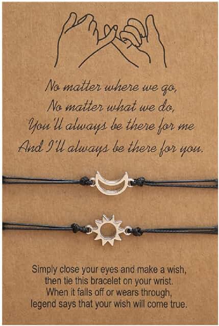 JITNGA 2 Pulseras De Mejor Amigo, Pulsera De Sol Y Luna A Juego De Larga Distancia, Pulseras De Acero Inoxidable Hechas A Mano, Regalo Para Mujeres, Niñas, Mamá, Familia (Plata)