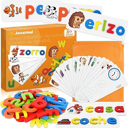 Joozmui Juegos Educativos Niños 3 4 5 6 7 8 Años, Juguetes Niños Regalo Niña 3-8 Años Juegos para Niños Juguetes Niña Aprender a Leer Scrabble Español Deletreo Montessori Español