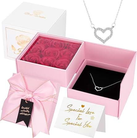Joyhoop Rosa Eterna Sant Jordi Caja San Valentin, Rosa Caja de Joyería con Collar, Regalos San Valentin Regalos Mujer, Regalos Originales para Mujer Cumpleaños Aniversario, Ideas Regalo San Valentin.