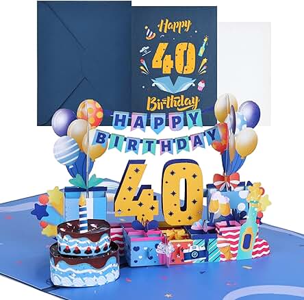 Joyoldelf 40 Tarjeta de Regalo Cumpleaños, 3D Plegable con Sobre Sorprende, Tarjeta Cumpleaños Original, Regalo Amiga Cumpleaños