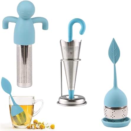Juego de 3 Infusor de Té Hecho de Silicona, Infusor de Té con Bandeja de Goteo,Filtro Té de Silicona Alimenticio,Infusores de Té para el Té de Hoja Suelta, Silicona Infuser,Regalo para Amantes Del Té