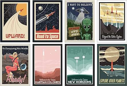 Juego de 8 Carteles Espaciales A4 – Gran Regalo para Astronautas Juego de 8 Carteles Espaciales A4 – Gran Regalo para Astronautas