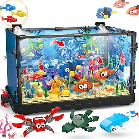 Juego de Bloques de Construcción de Peceras, Juegos de Acuario de Iluminación que Incluyen vida Marina, Juguete de Bloque de Construcción para más de 6 Años, Regalo para los Amantes del mar