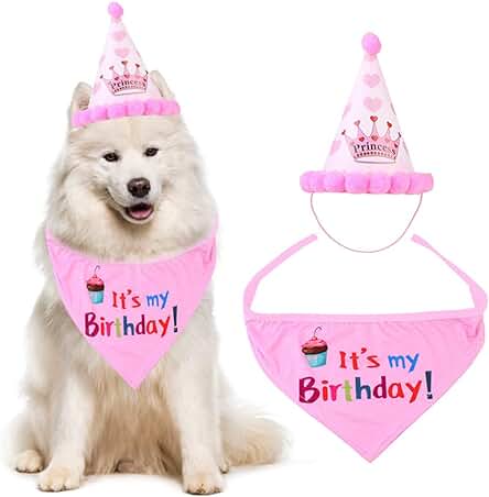 Juego de Gorro de Cumpleaños con Bandana para Perros, Bandanas para Perros Pequeños/Medianos/Grandes, Bufanda para Gorro de Fiesta para Perros, Regalos de Cumpleaños Ideales para Mascotas