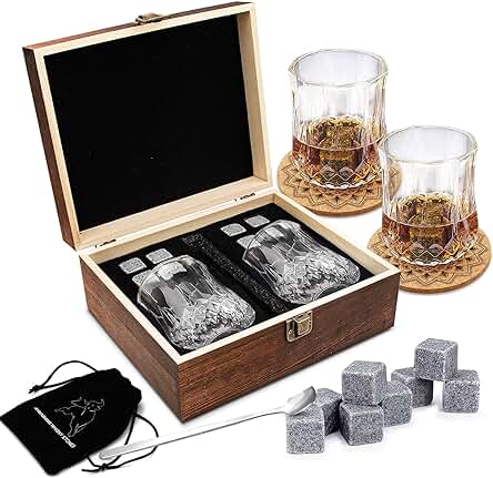 Juego de Regalo de vaso de Whisky, 8 Piedras de vino de Granito, 2 Vasos de Whisky, Cuchara de Acero Inoxidable, Posavasos, Juego de Piedras de Enfriamiento Reutilizables, Regalo para Hombres, Padre Juego de Regalo de vaso de Whisky, 8 Piedras de vino de Granito, 2 Vasos de Whisky, Cuchara de Acero Inoxidable, Posavasos, Juego de Piedras de Enfriamiento Reutilizables, Regalo para Hombres, Padre