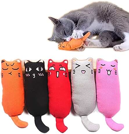 Juguetes Felpa para Gatos con Hierba Gatera Paquete de 5 para Rascar el gato Jugar Masticar Limpiar los Diente Almohada Creativa Rascar Mascota gato Morder los Dientee Moler Masticar Dibujos Animados