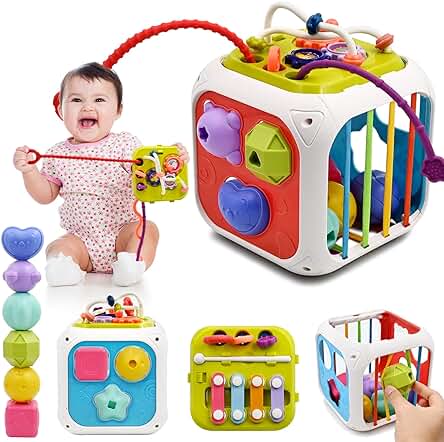 Juguetes Niños 1 2 Año, 7 in 1 Montessori Sensoriales Educativos Juguete para Bebe 6-12 18 Meses Cubo de Actividades Juguetes Clasificador de Formas para 1 2 3 Años Regalo de Cumpleaños Navidad