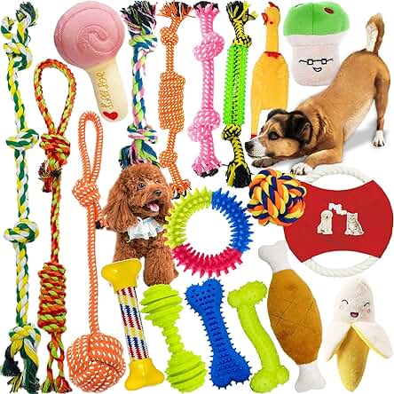 Juguetes para Perros,MAISITOO 19 Pcs Juguete para Morder para Perro,Durable Masticable Cuerda,Cuerda Juguete Interactivo de Algodón con Nudo para Masticar para Mantener a Perro Sano