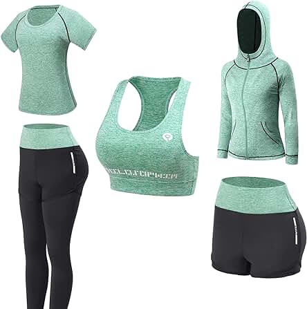 JULY'S SONG Conjunto Deportivo Mujer Conjunto Yoga 5 Piezas Conjuntos Deportivos para Mujer Yoga Fitness Deporte Chándales Deportivo Ropa de Correr Conjunto de Gimnasio Ejercicio