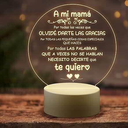 KAAYEE Luz Nocturna Acrílica Grabada Regalo Mama Cumpleaños, dia de la Madre, Navidad, Desde Hijas e Hijo, Acción de Gracias (Mamá-1)