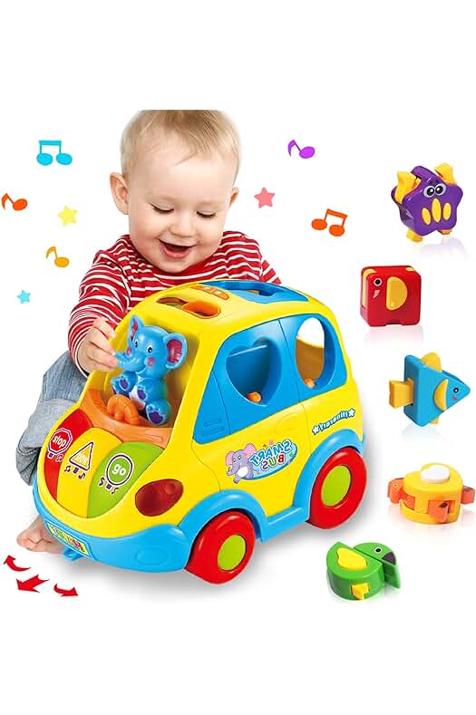 KALOISYHE Juguetes Niños Niña 1 año Coche Clasificador de Formas Musical Sonidos de Animal con Luces y 5 Bloques Montessori Juguetes Juguetes Bebes 6-12 18 Meses Educativo Juegos 2 Años Regalo Bebe