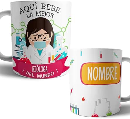 Kartoon Kase Taza Biologa Original Personalizada con Nombre | Mejor del Mundo Taza Profesiones de Cafe Desayuno para Regalar (Biologa)