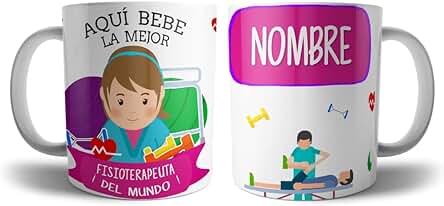 Kartoon Kase Taza Fisioterapeuta Mujer Original Personalizada con Nombre | Mejor del Mundo Taza Profesiones de Cafe Desayuno para Regalar (Fisioterapeuta Mujer)