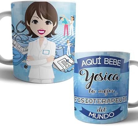 Kartoon Kase Taza Fisioterapeuta Original Personalizada con Nombre | Mejor del Mundo Taza Fisioterapeuta Profesiones de Cafe Desayuno para Regalar (Fisioterapeuta Mujer 2)