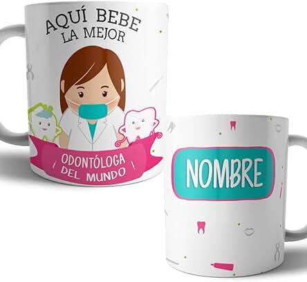 Kartoon Kase Taza -Odontóloga Original Personalizada con Nombre | Mejor del Mundo Taza Dentista Profesiones de Cafe Desayuno para Regalar (Dentista Mujer)