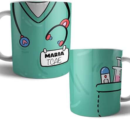 Kartoon Kase Taza Original Personalizada con Nombre | Taza Bata Uniforme Profesiones de Cafe Desayuno para Regalar Enfermera Medica Auxiliar Tcae Enfermeria (Verde)