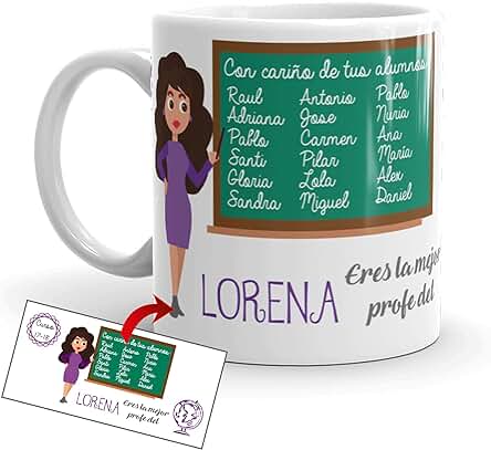 Kembilove Taza Regalo Profesora Personalizada – Tazas Desayuno para Fin de Curso con Nombres Alumnos Pizarra Profe Castaña – Regalos Originales para Profesores y Maestros