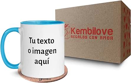 Kembilove Tazas Desayuno Personalizadas con Foto – Regalos Originales para Hombre – Tazas Originales para Regalar – Taza Personalizada con el Interior en Color Azul Claro