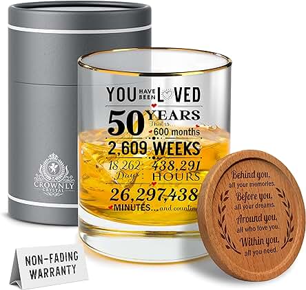 Kies® Regalo de 50 Cumpleaños para Hombres, Vidrio de Whisky Personalizado, Regalos de 50 Años para Hombres, Vidrio de 50 Cumpleaños, Vidrio de Whisky, Ideas de 50 Cumpleaños, Decoraciones de 50