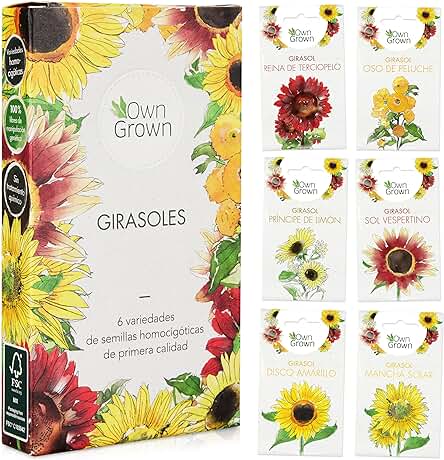 Kit de Semillas de Girasol: Simiente de Girasol de Primera Calidad con seis Bonitas Variedades – Set de Regalo para el Jardín – Flores para Abejas – Semillas para Plantas de OwnGrown