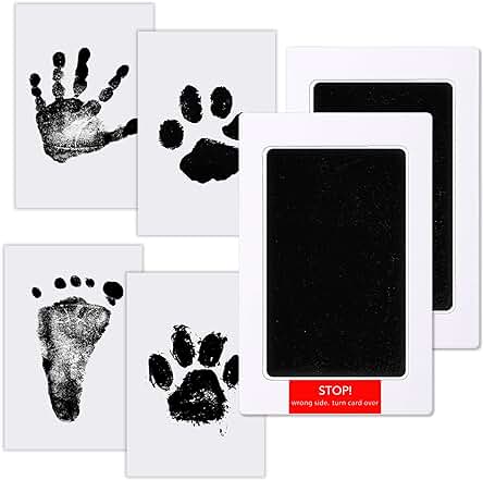 Kit Huella Bebe,4 Tarjetas de Impresión y 2 Plantillas,Kit de Huellas Bebé Pie y Manos Almohadillas de Tinta,No Tóxicas,No Se Mancha,Kit Huella del Mascota,Regalos Originales Para Bebes Recien Nacidos