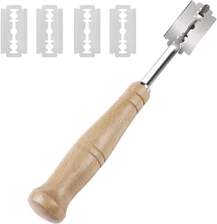 Kiuiom Cuchillo para Pan,Masa Cuchillo,Herramienta de Corte de Pan Cuchillo de Panadero con 5 Cuchillas de Afeitar para Pan Masa Hornear Cocina Bricolaje Acero Inoxidable de Corte de Pan