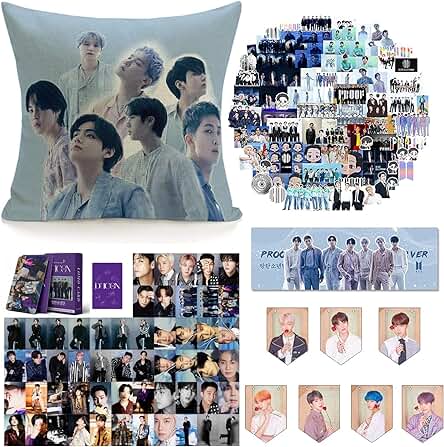 KPOP BTS Regalos Merchandise, Proof Album Set para Fans, Funda de Almohada de 40 x 40 cm, Pegatinas,Hand Banner.