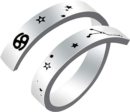 Kucheed Anillo del Zodiaco para Mujeres y Hombres, Grabado de Acero Inoxidable,Moda Tamaño de Constelación Anillos Abiertos Ajustables,Horóscopo,Astrología,Declaración,Joyería,Regalo de Cumpleaños