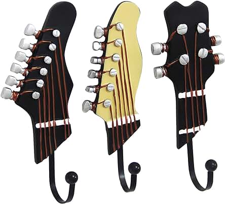 KUNGYO Juego de 3 Ganchos Decorativos Guitarra Forma Vintage Perchero de Pared para Colgar Sombrero,abrigos,Teclas,bolsa,silenciador (A-Guitar Hooks)