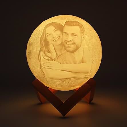 Lampara de Luna Personalizada 3D con Fotos y Texto, USB Recargable 16 Colores Remoto y Táctil Controlar Moon Light Lamp, Navidad Regalos para Novio, Novia, Amigo, Padre y Madre Decoración del Hogar