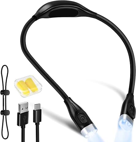 Lampara Lectura Flexible Llevó 3 Colores, 3 Niveles de Iluminación, Cuello luz Recargables, Libros Cama, 4 LED, Manos Libres de Abrazo para Leer, Tejer, Reparar