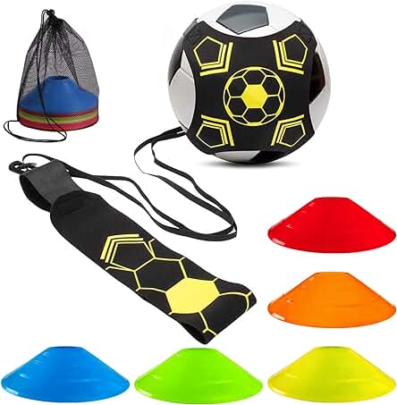 LBING Fútbol Trainer Cinturón de Entrenamiento de Fútbol con 10 Conos De Entrenamiento para Pelota Fútbol,Voleibol y Rugby,Regalos de Fútbol para Niños Adultos